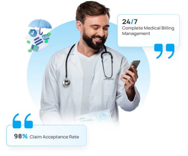 Hero section image of medical professional providing billing services