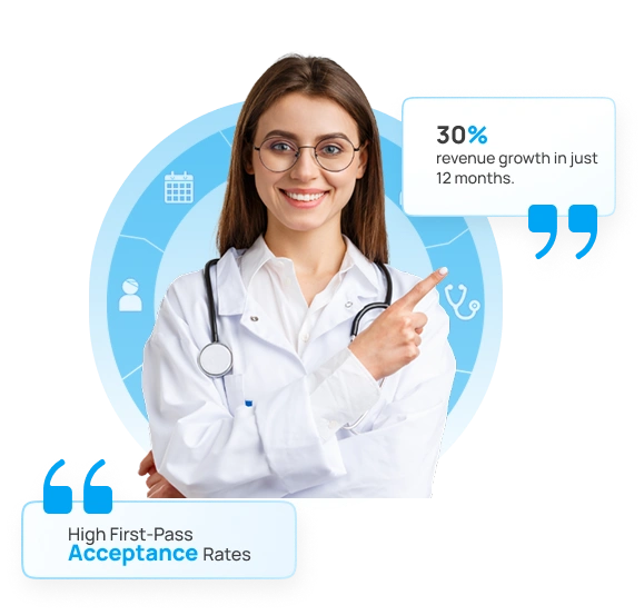 Hero section image of medical professional providing RCM  services